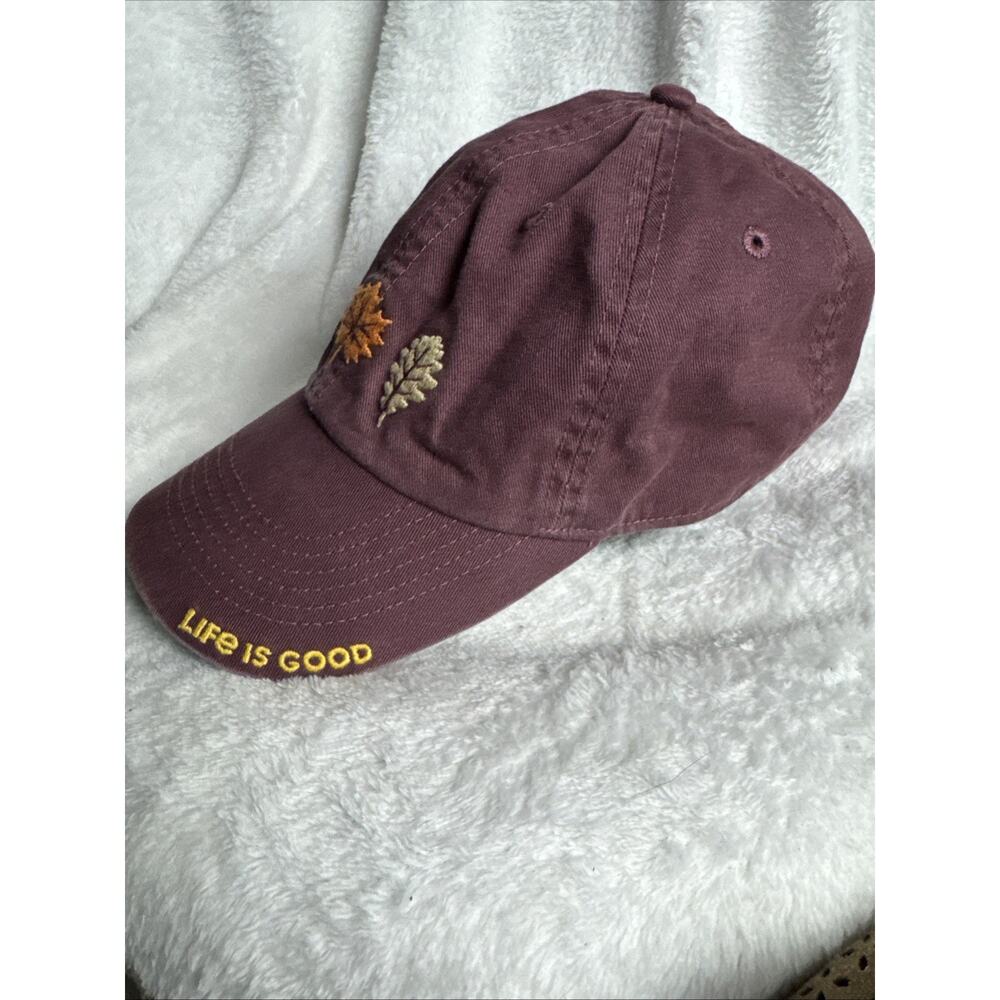 Life Is Good Brown Baseball Cap Embroidered Fall Leaves Cotton Adjustable - Picture 3 of 7